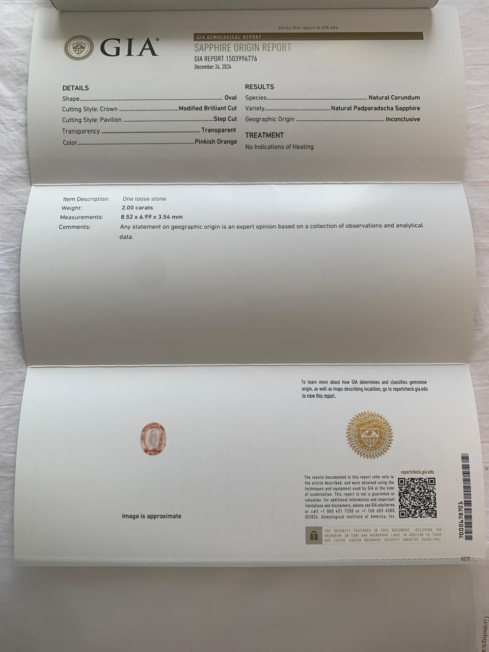 2.00 Ct. Padparadscha Sapphire from Ceylon (Sri Lanka)