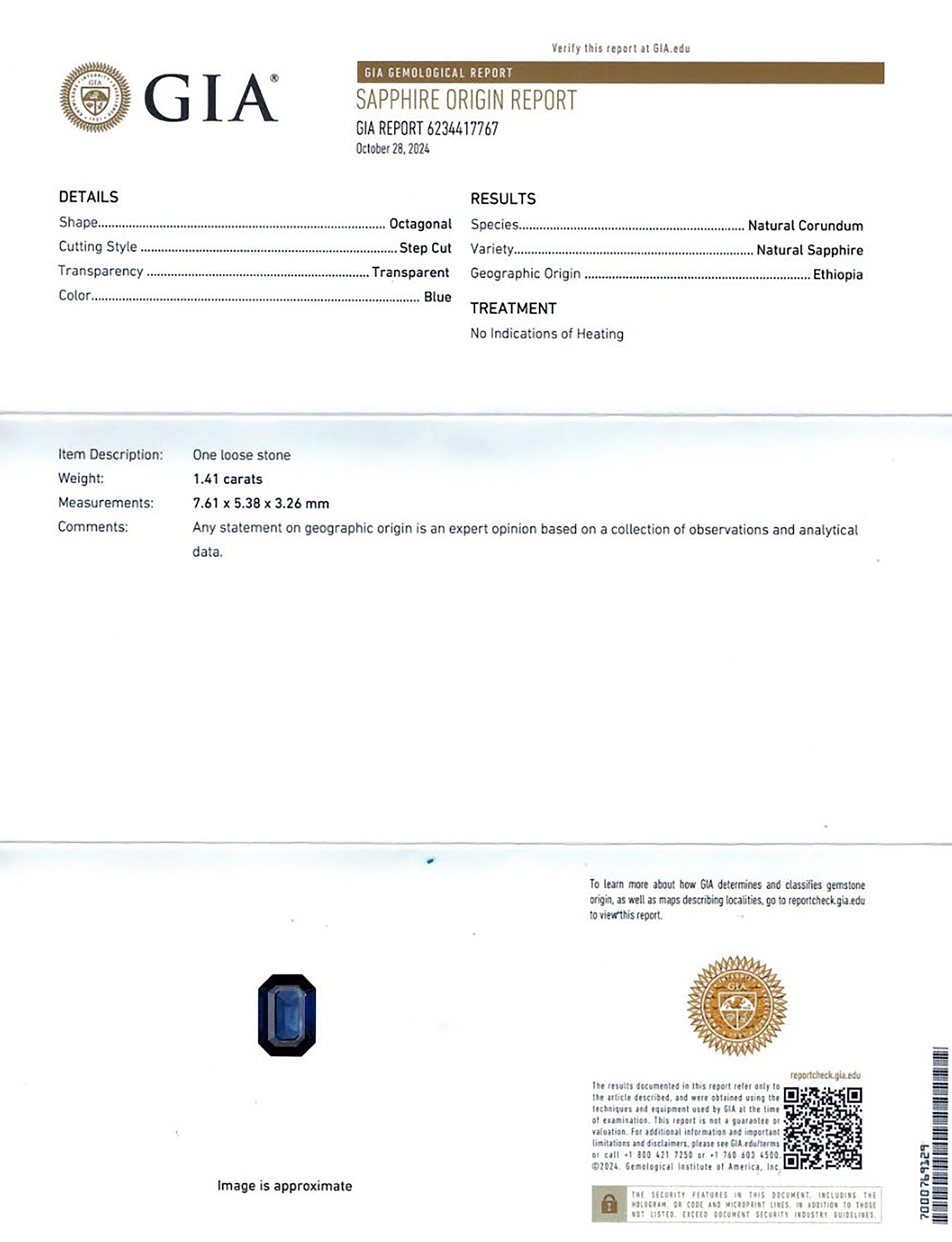 1.41 Ct. Blue Sapphire from Ethiopia