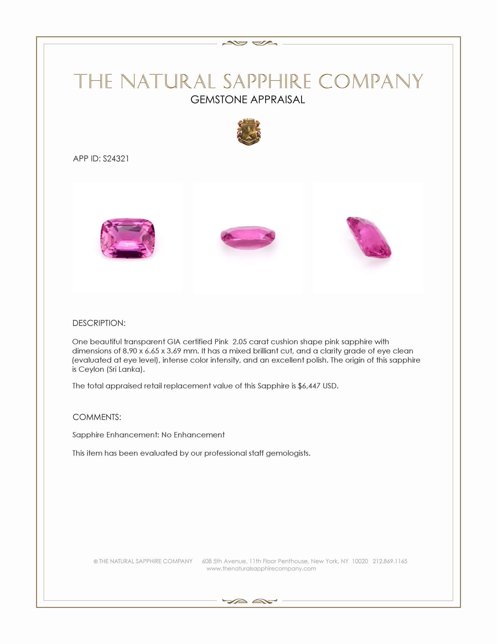 2.05 Ct. Pink Sapphire from Ceylon (Sri Lanka)