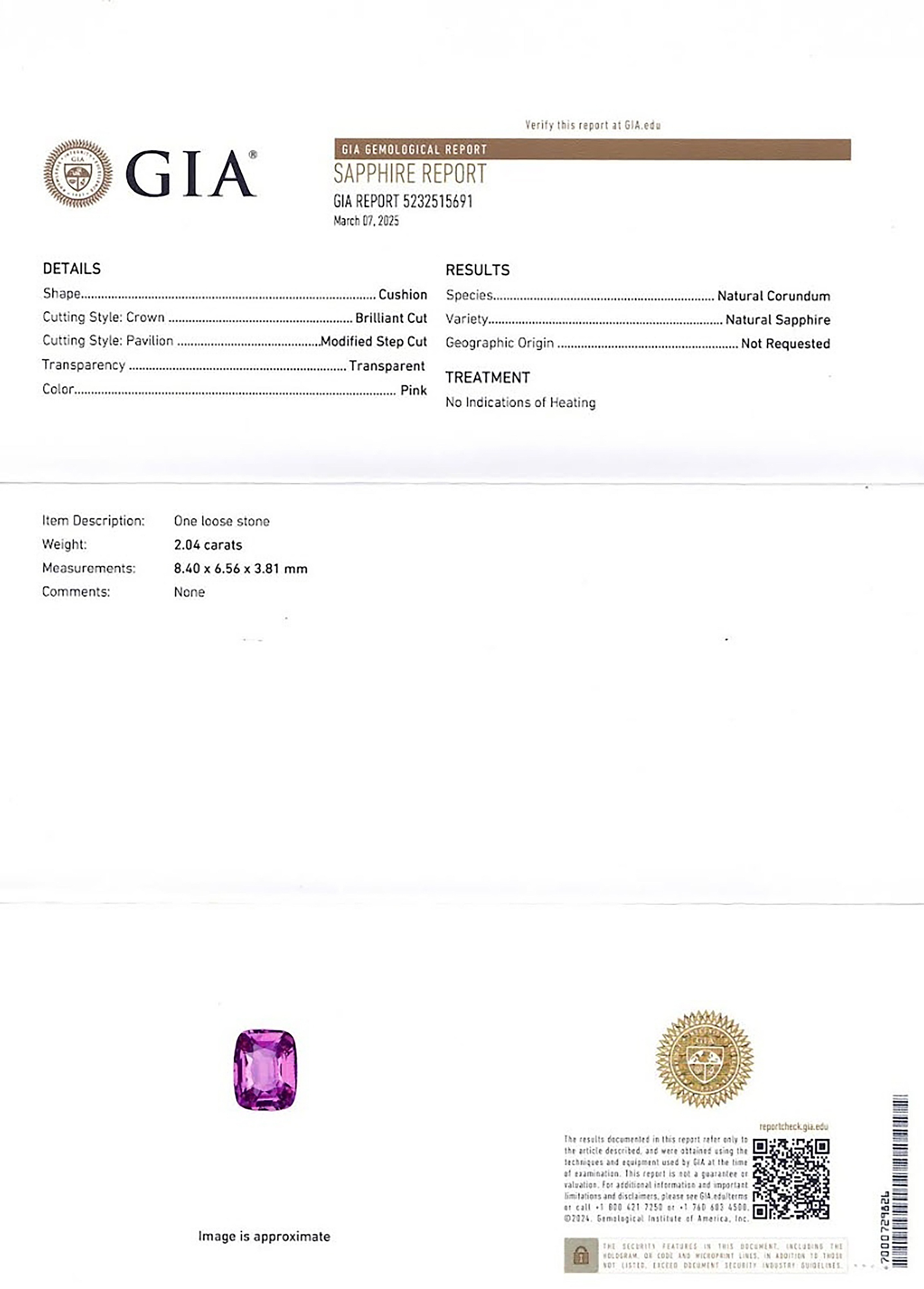 2.04 Ct. Pink Sapphire from Ceylon (Sri Lanka)