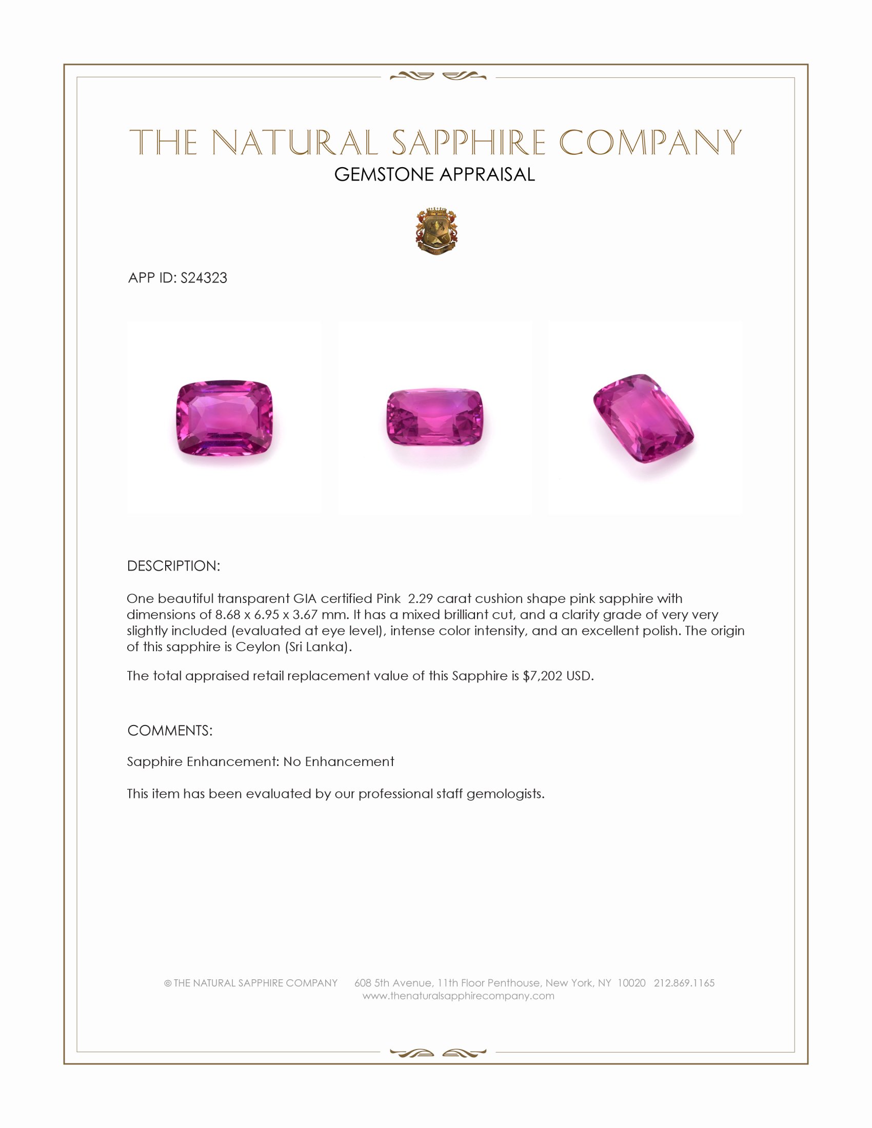 2.29 Ct. Pink Sapphire from Ceylon (Sri Lanka)