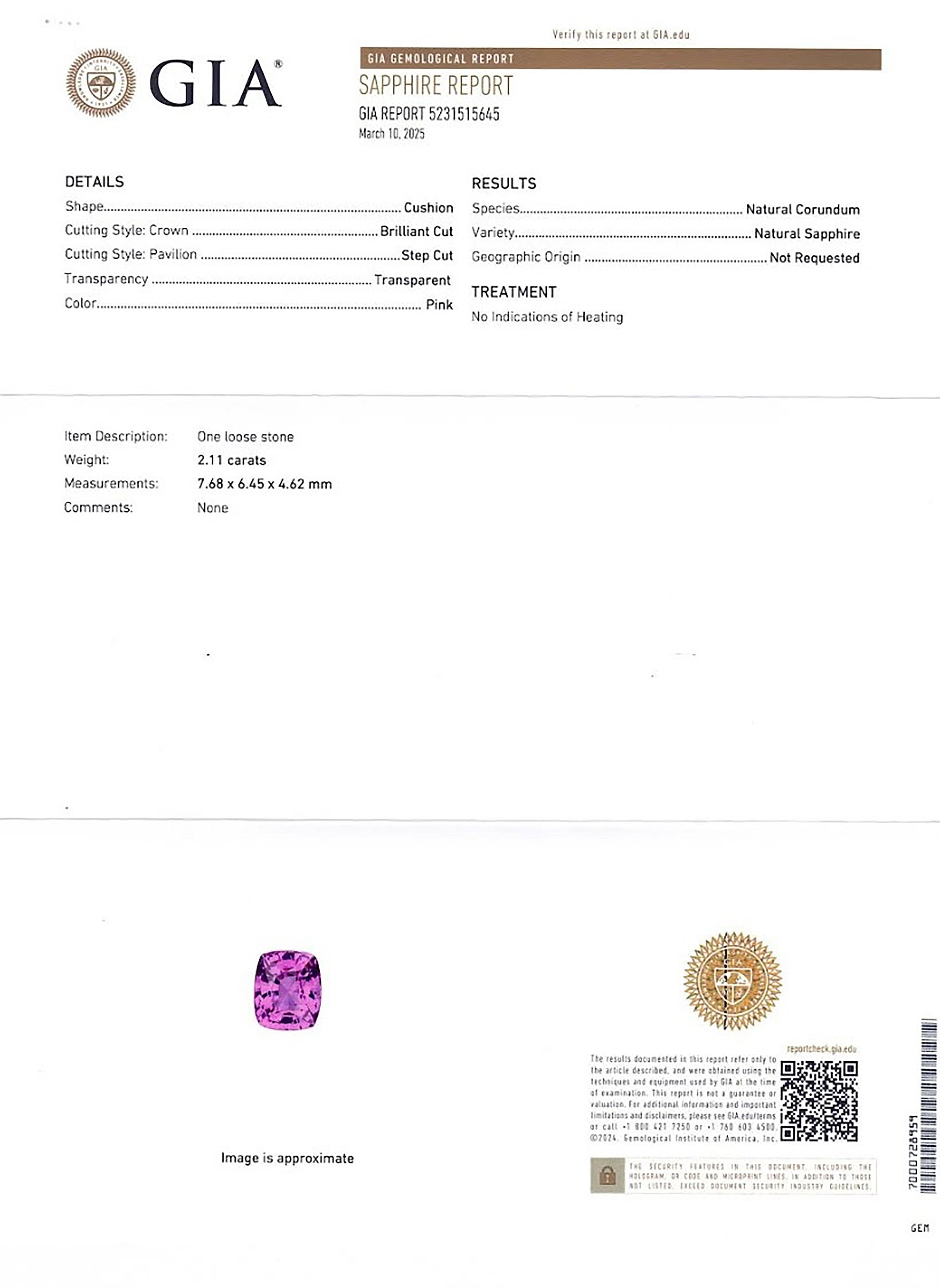 2.11 Ct. Pink Sapphire from Ceylon (Sri Lanka)