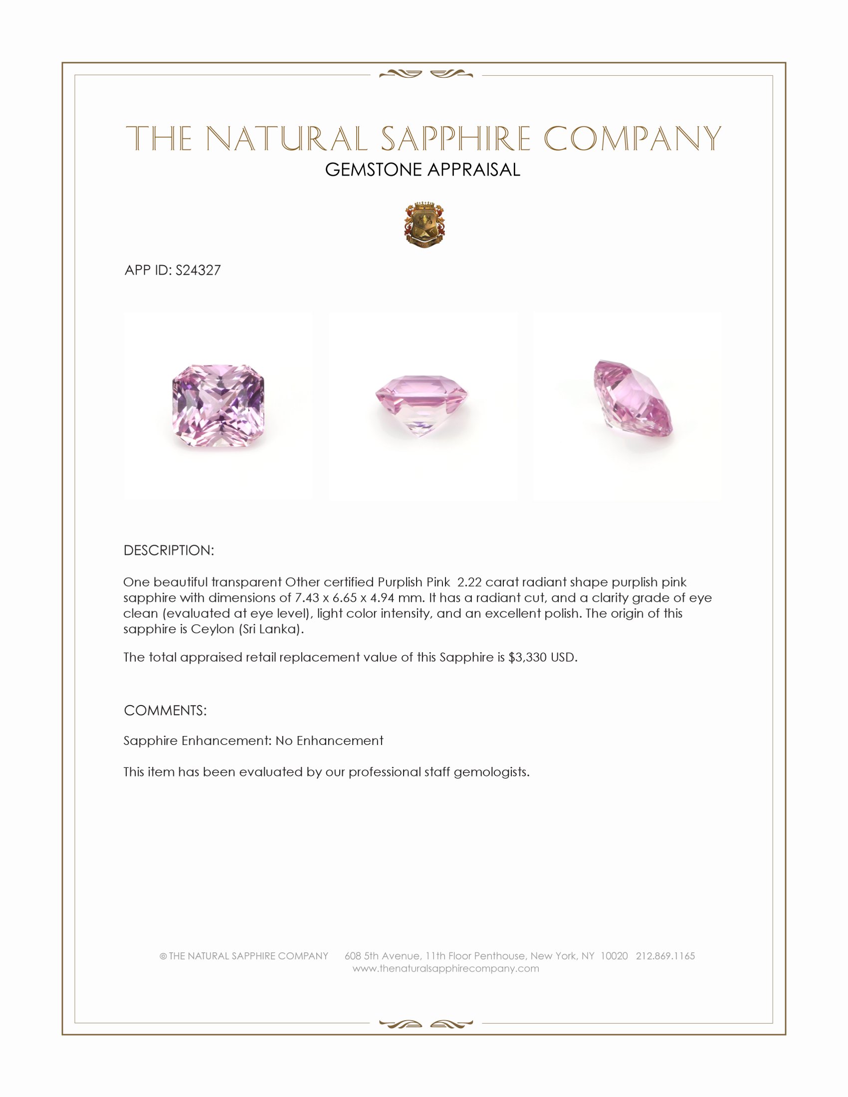 2.22 Ct. Purplish Pink Sapphire from Ceylon (Sri Lanka)