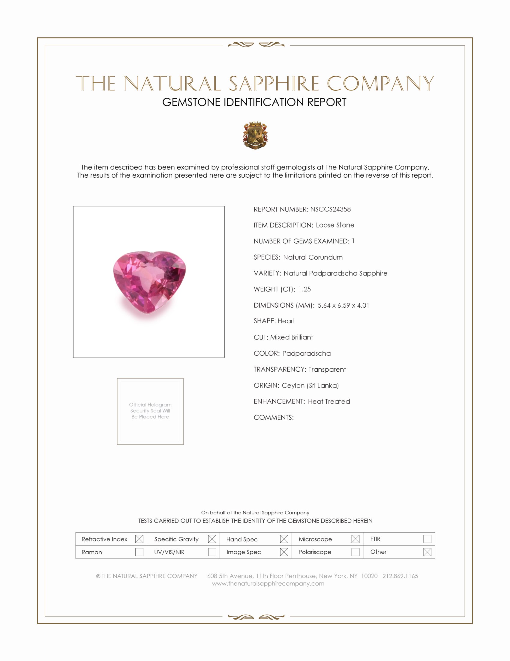 1.25 Ct. Padparadscha Sapphire from Ceylon (Sri Lanka)