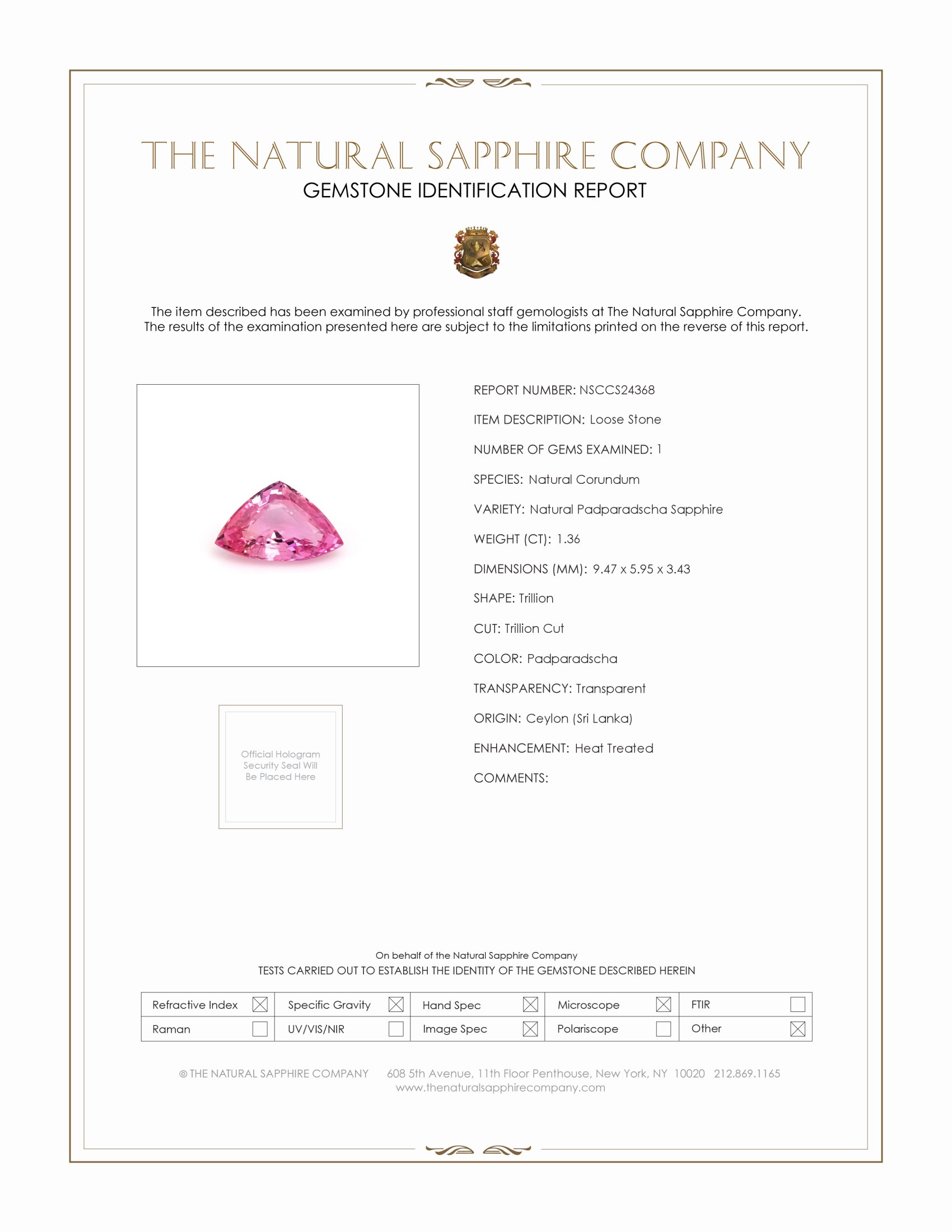 1.36 Ct. Padparadscha Sapphire from Ceylon (Sri Lanka)