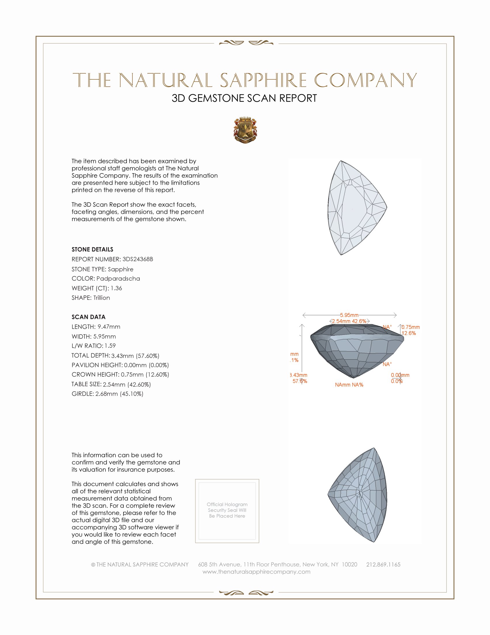 1.36 Ct. Padparadscha Sapphire from Ceylon (Sri Lanka)