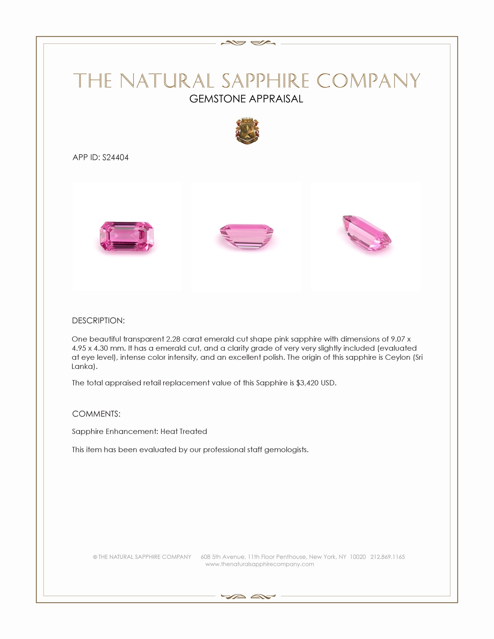 2.28 Ct. Pink Sapphire from Ceylon (Sri Lanka)