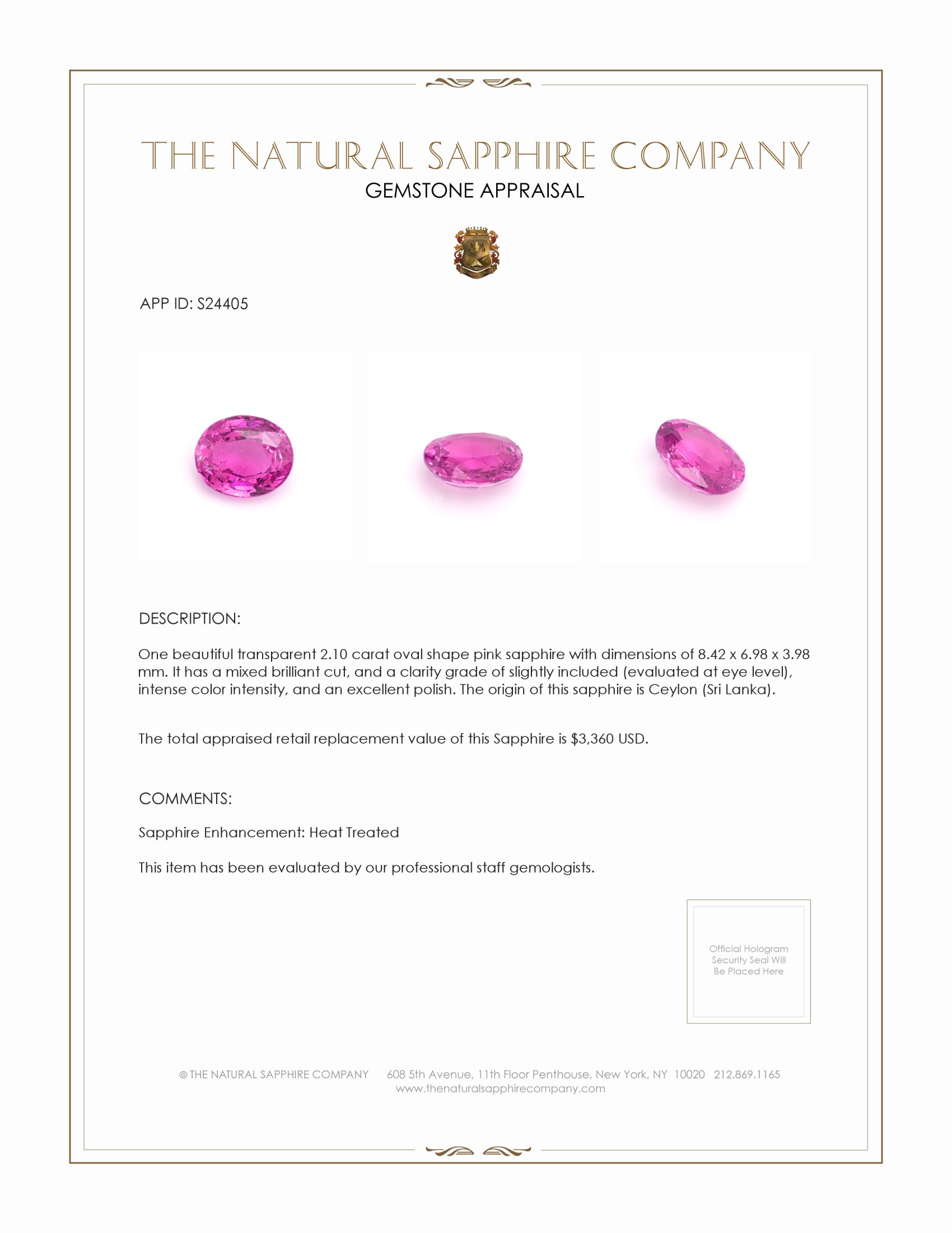 2.10 Ct. Pink Sapphire from Ceylon (Sri Lanka)