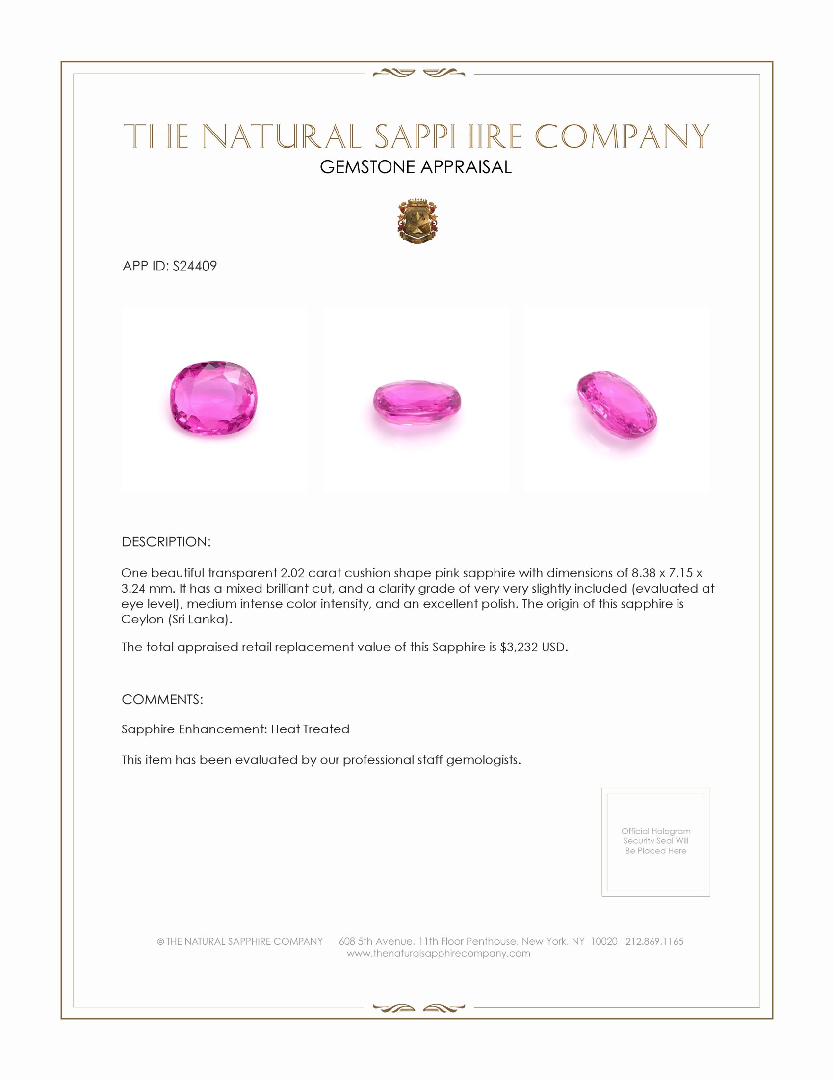 2.02 Ct. Pink Sapphire from Ceylon (Sri Lanka)
