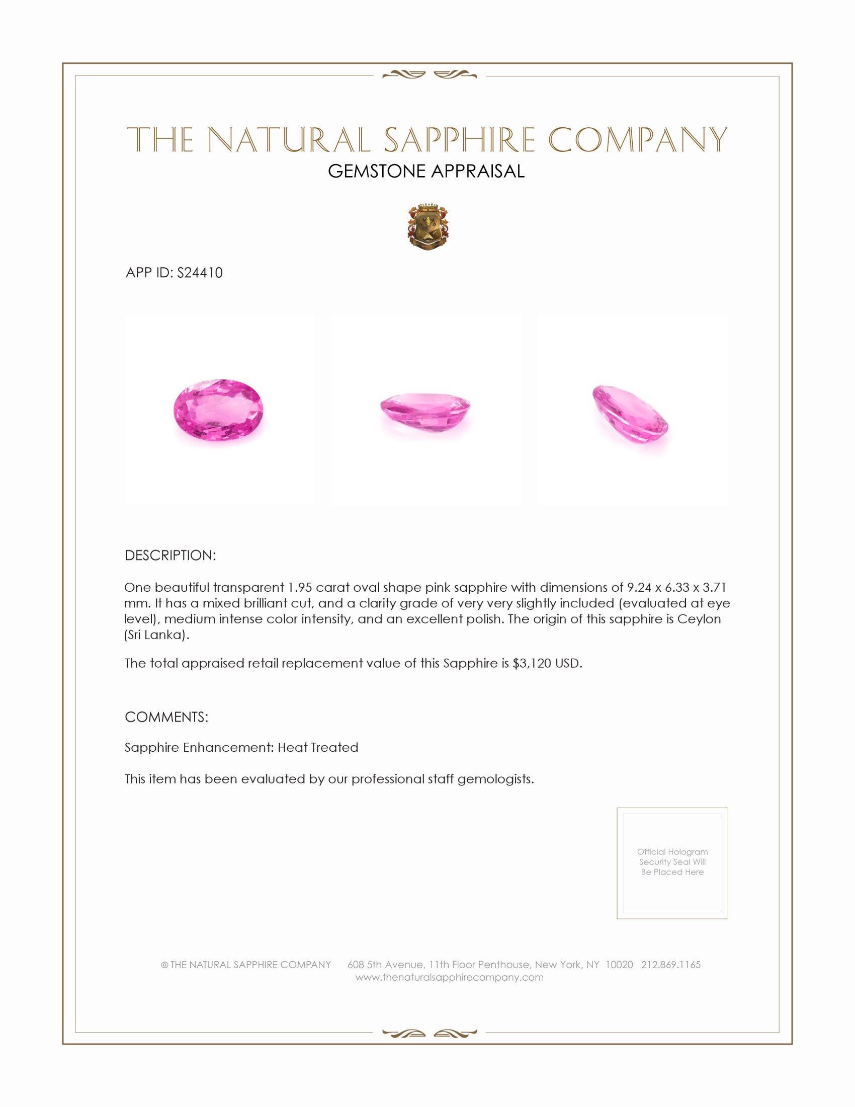 1.95 Ct. Pink Sapphire from Ceylon (Sri Lanka)