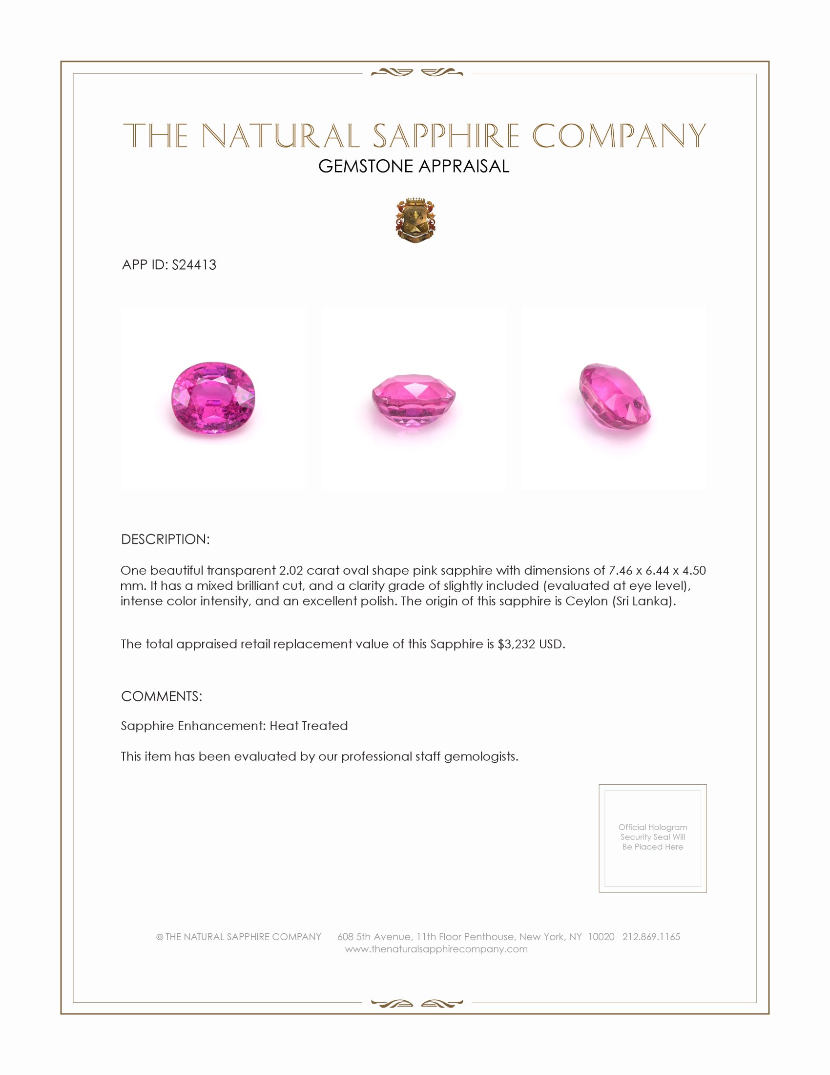 2.02 Ct. Purplish Pink Sapphire from Ceylon (Sri Lanka)