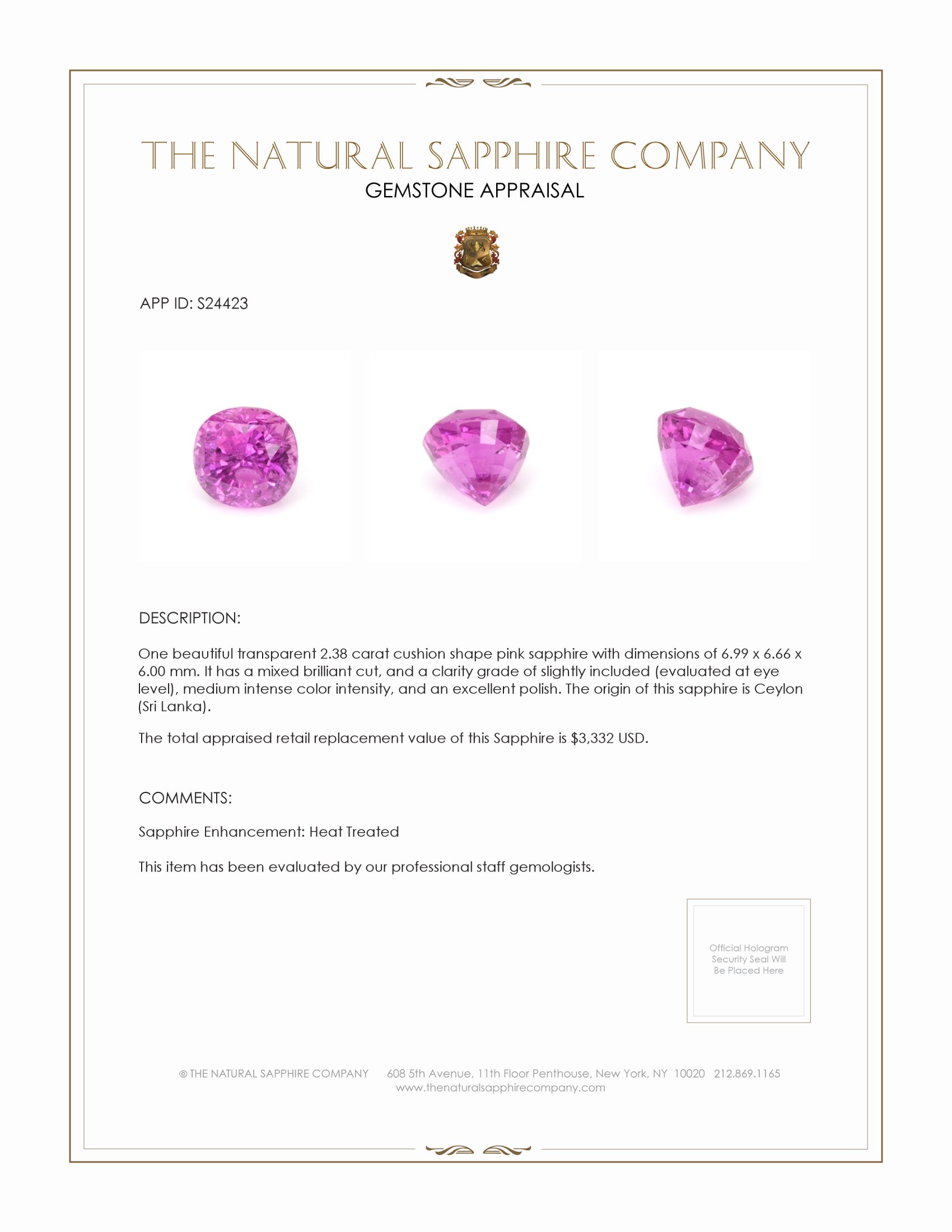 2.38 Ct. Pink Sapphire from Ceylon (Sri Lanka)