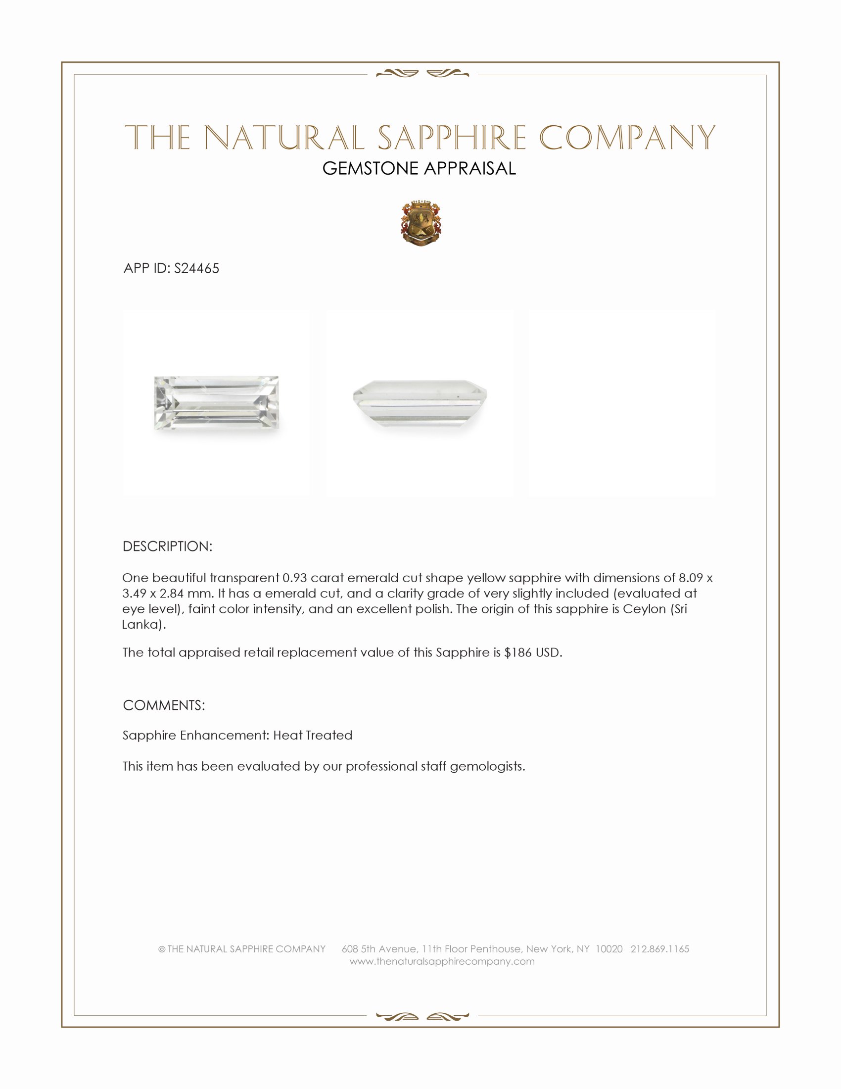 0.93 Ct. Yellow Sapphire from Ceylon (Sri Lanka)