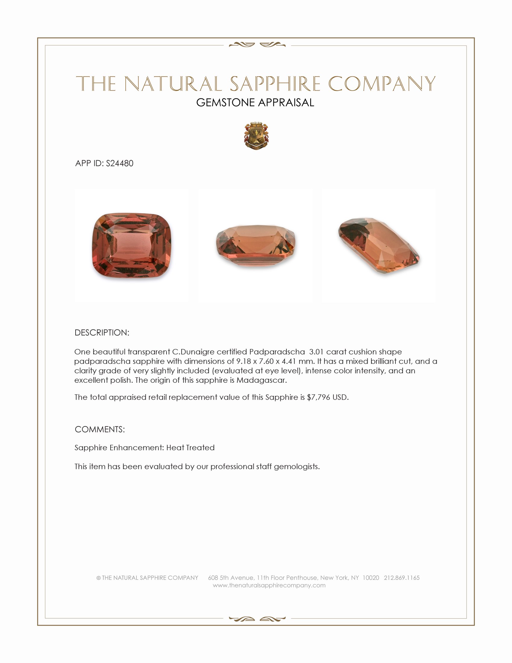 3.01 Ct. Padparadscha Sapphire from Madagascar