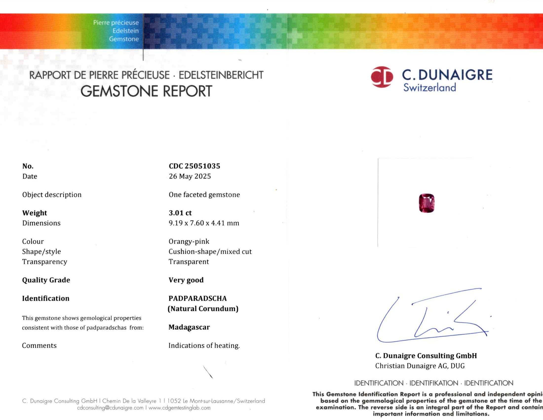 3.01 Ct. Padparadscha Sapphire from Madagascar