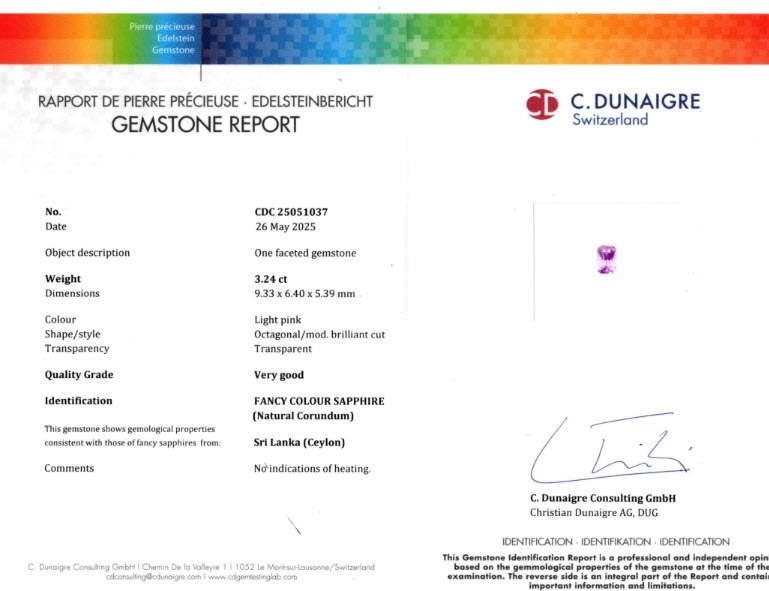 3.24 Ct. Pink Sapphire from Ceylon (Sri Lanka)