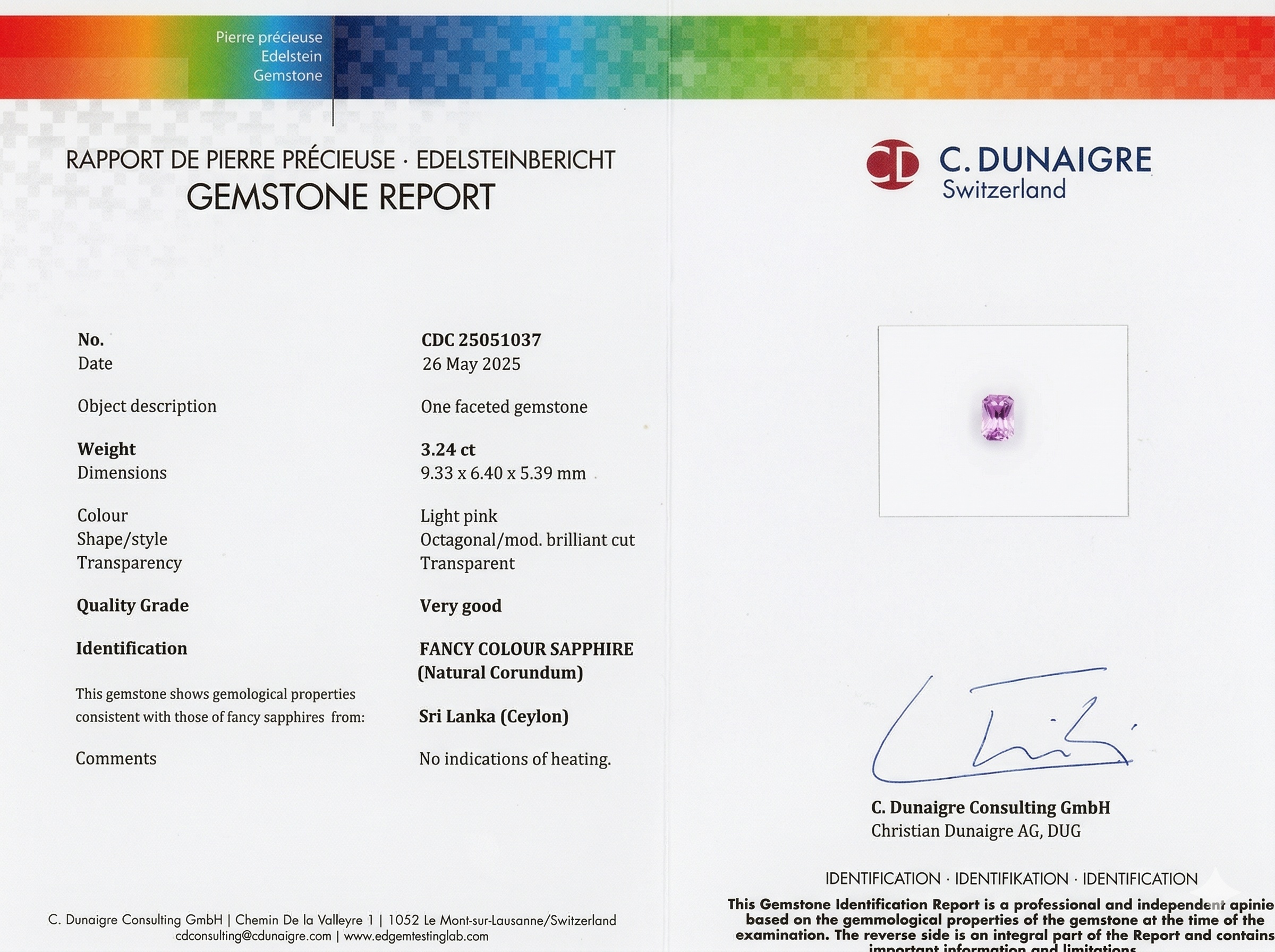 3.24 Ct. Pink Sapphire from Ceylon (Sri Lanka)