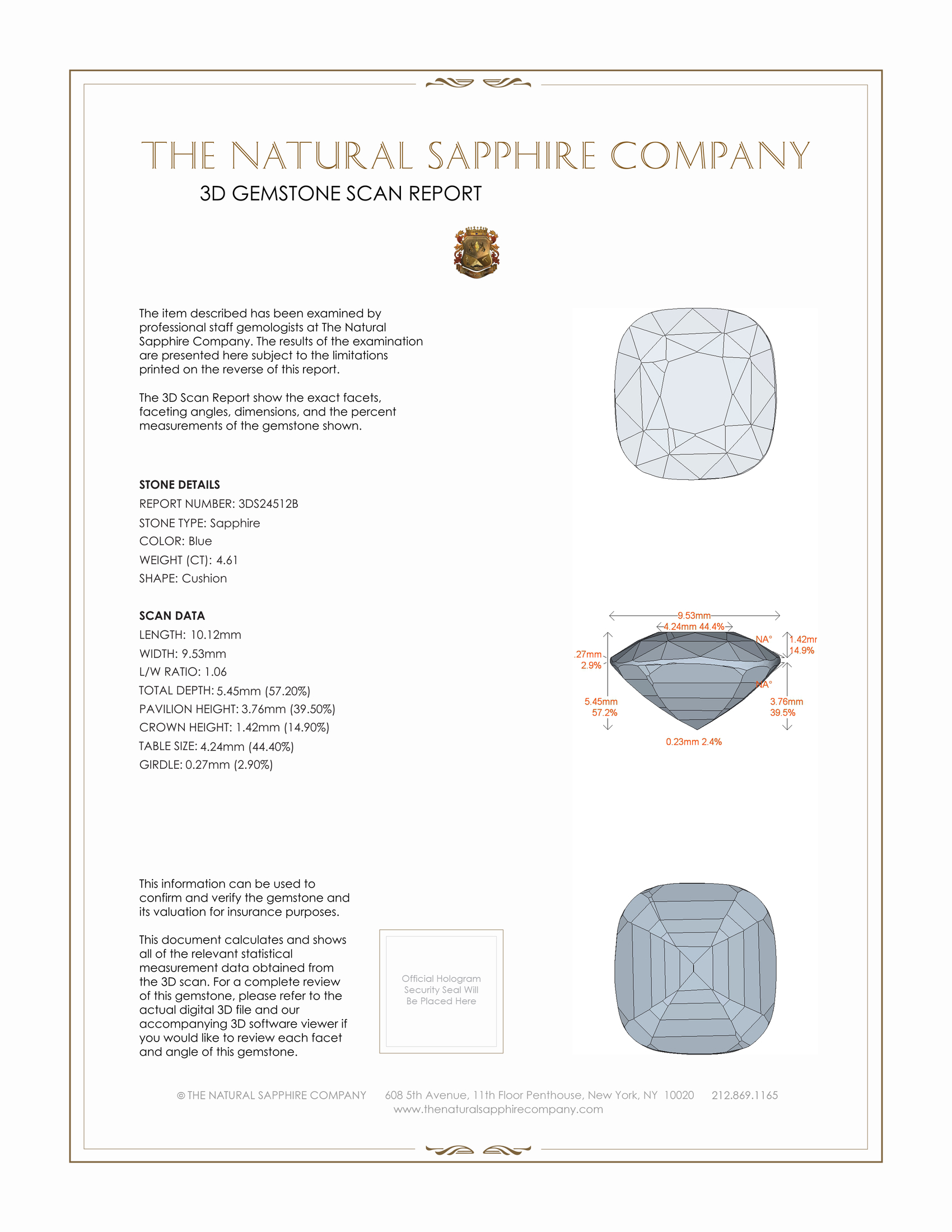 4.61 Ct. Blue Sapphire from Ceylon (Sri Lanka)