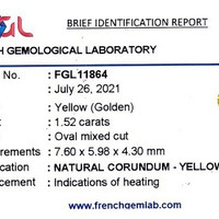 1.52 Ct. Yellow Sapphire from Ceylon (Sri Lanka) Scan Report