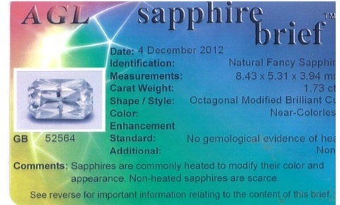 1.73 Ct. White Sapphire from Ceylon (Sri Lanka)