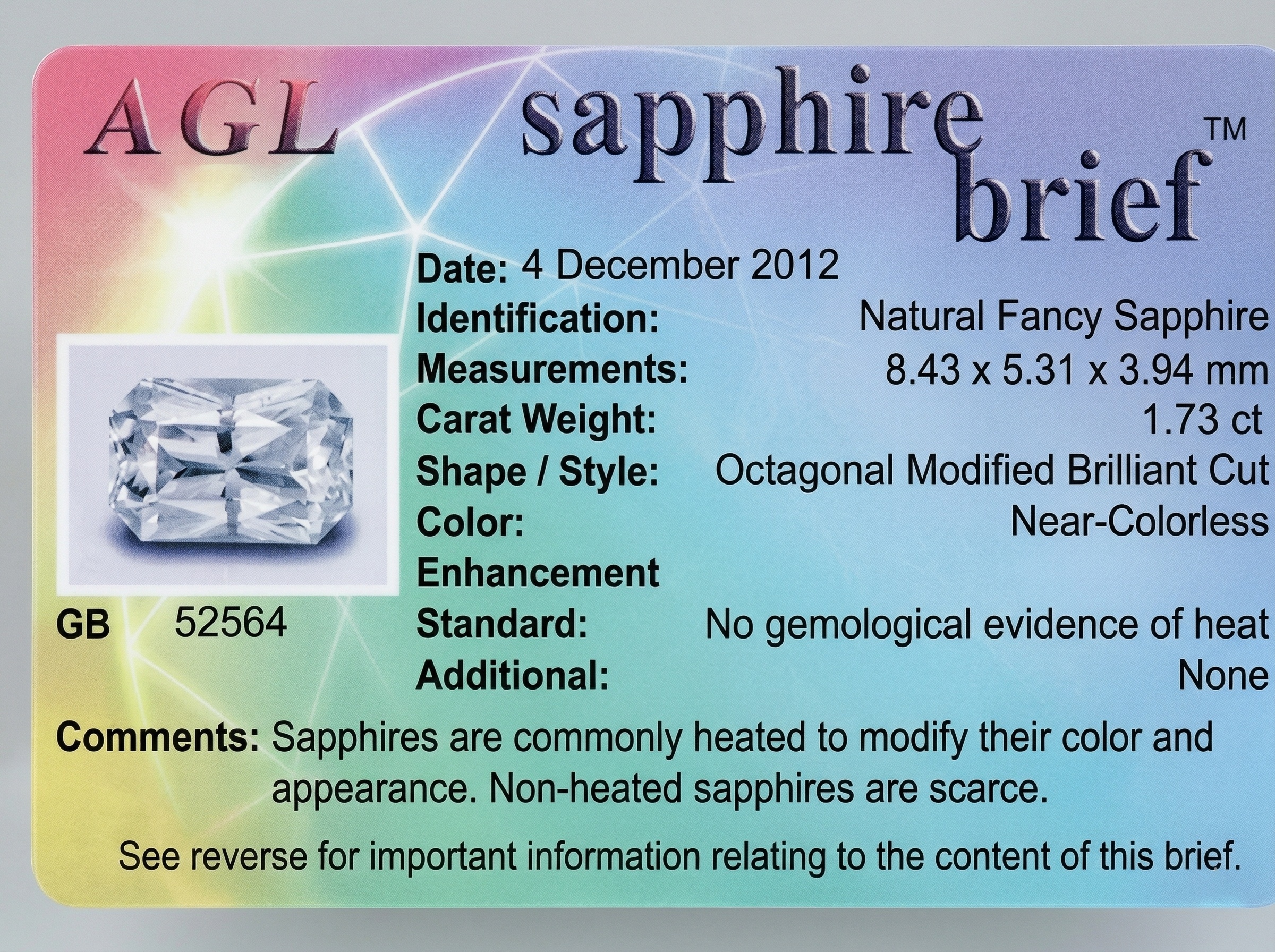 1.73 Ct. White Sapphire from Ceylon (Sri Lanka)