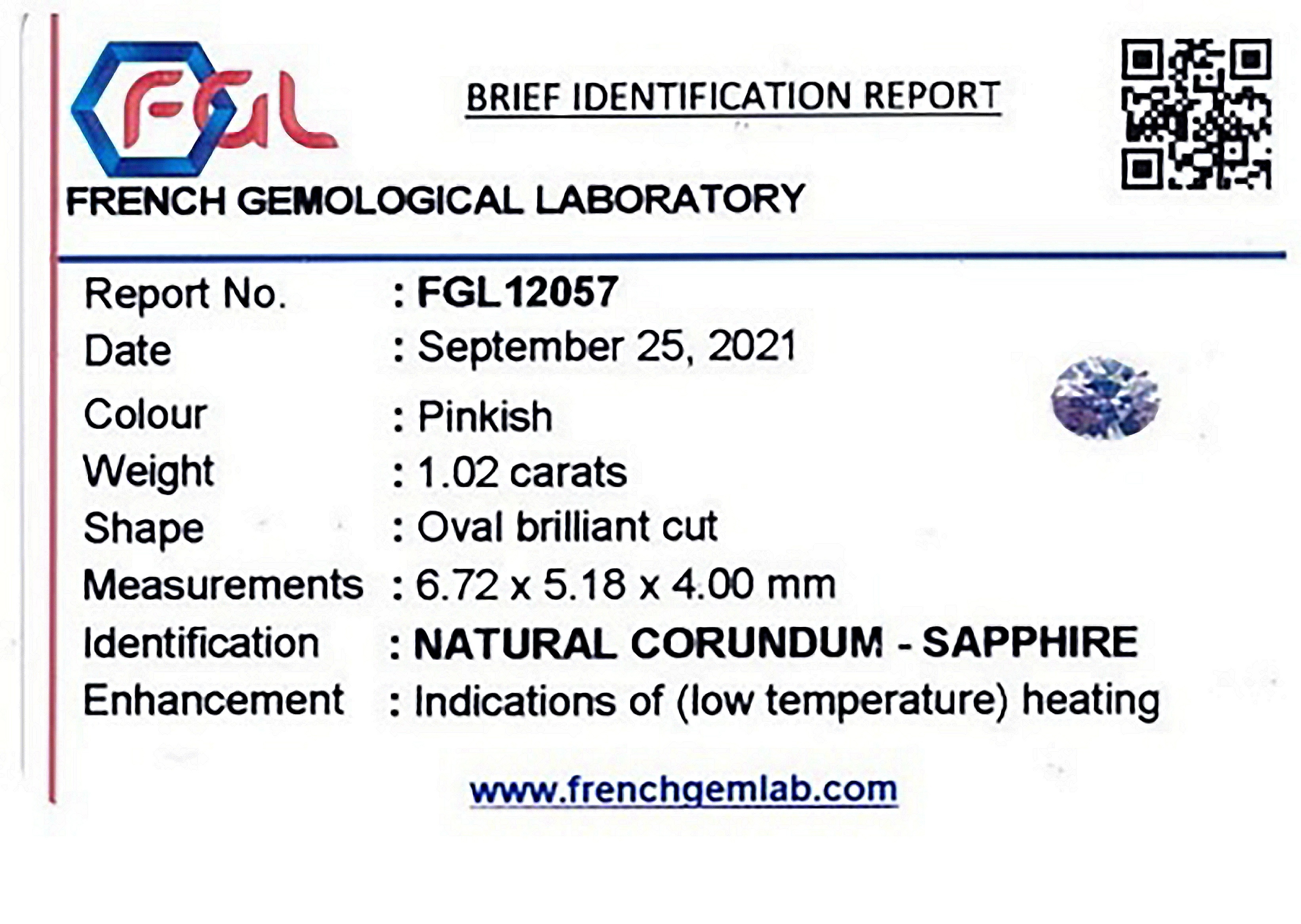 1.02 Ct. Purplish Pink Sapphire from Ceylon (Sri Lanka)