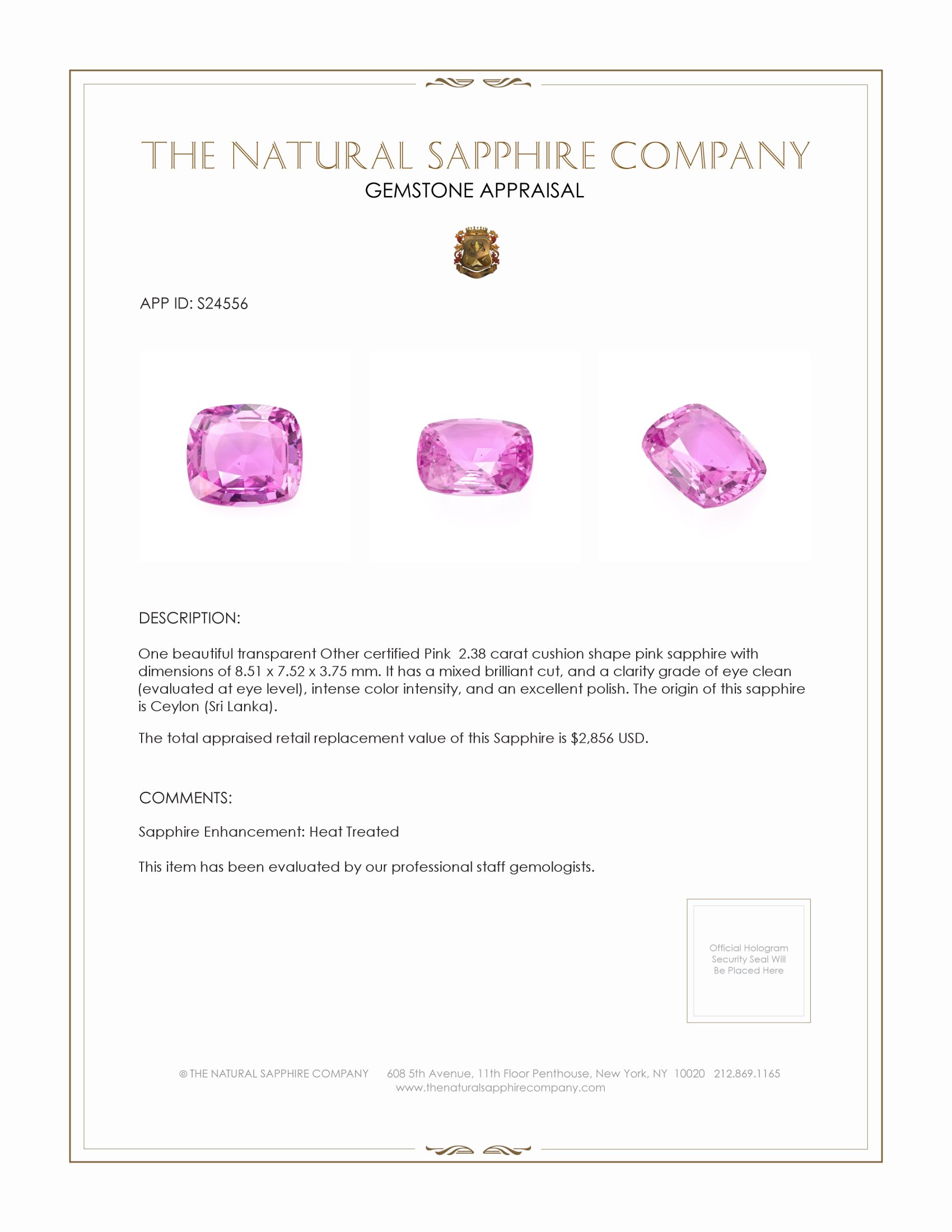 2.38 Ct. Pink Sapphire from Ceylon (Sri Lanka)
