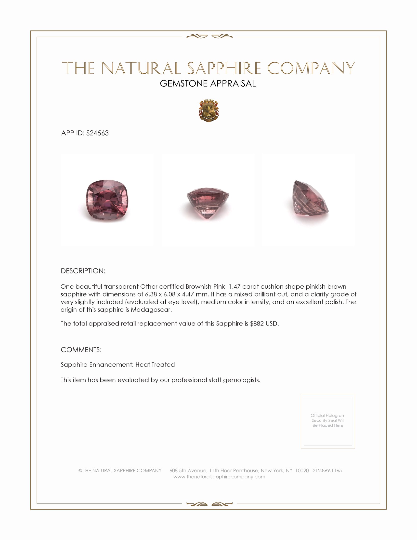 1.47 Ct. Pinkish Brown Sapphire from Madagascar