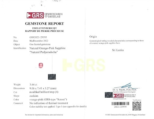 3.64 Ct. Padparadscha Sapphire from Ceylon (Sri Lanka)
