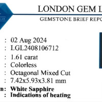 1.61 Ct. White Sapphire from Ceylon (Sri Lanka) Scan Report