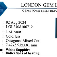 1.61 Ct. White Sapphire from Ceylon (Sri Lanka) Scan Report