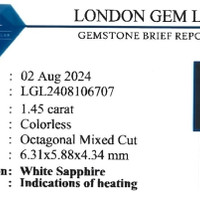 1.45 Ct. White Sapphire from Ceylon (Sri Lanka) Scan Report