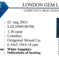 1.36 Ct. White Sapphire from Ceylon (Sri Lanka) Scan Report