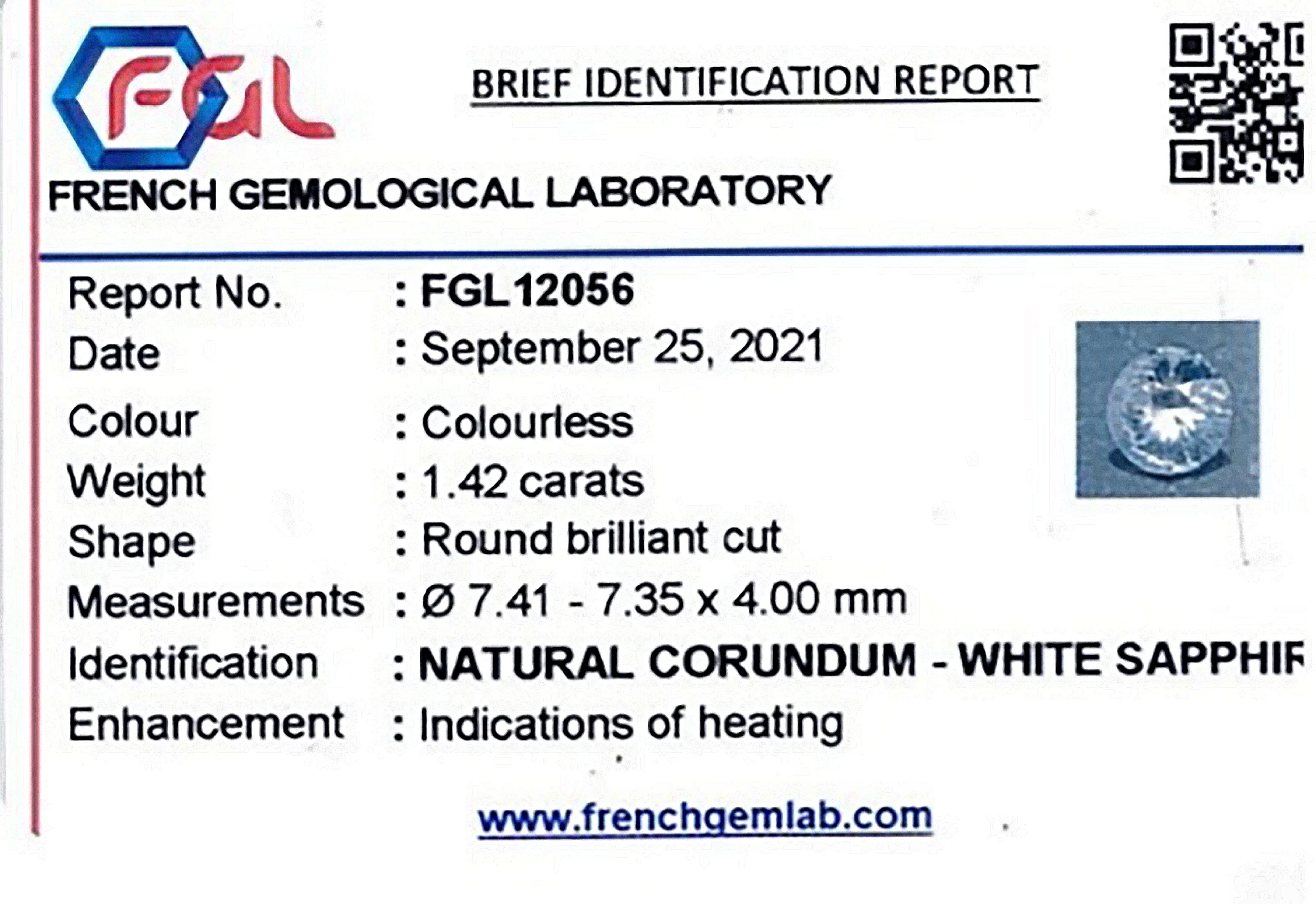 1.45 Ct. White Sapphire from Ceylon (Sri Lanka)