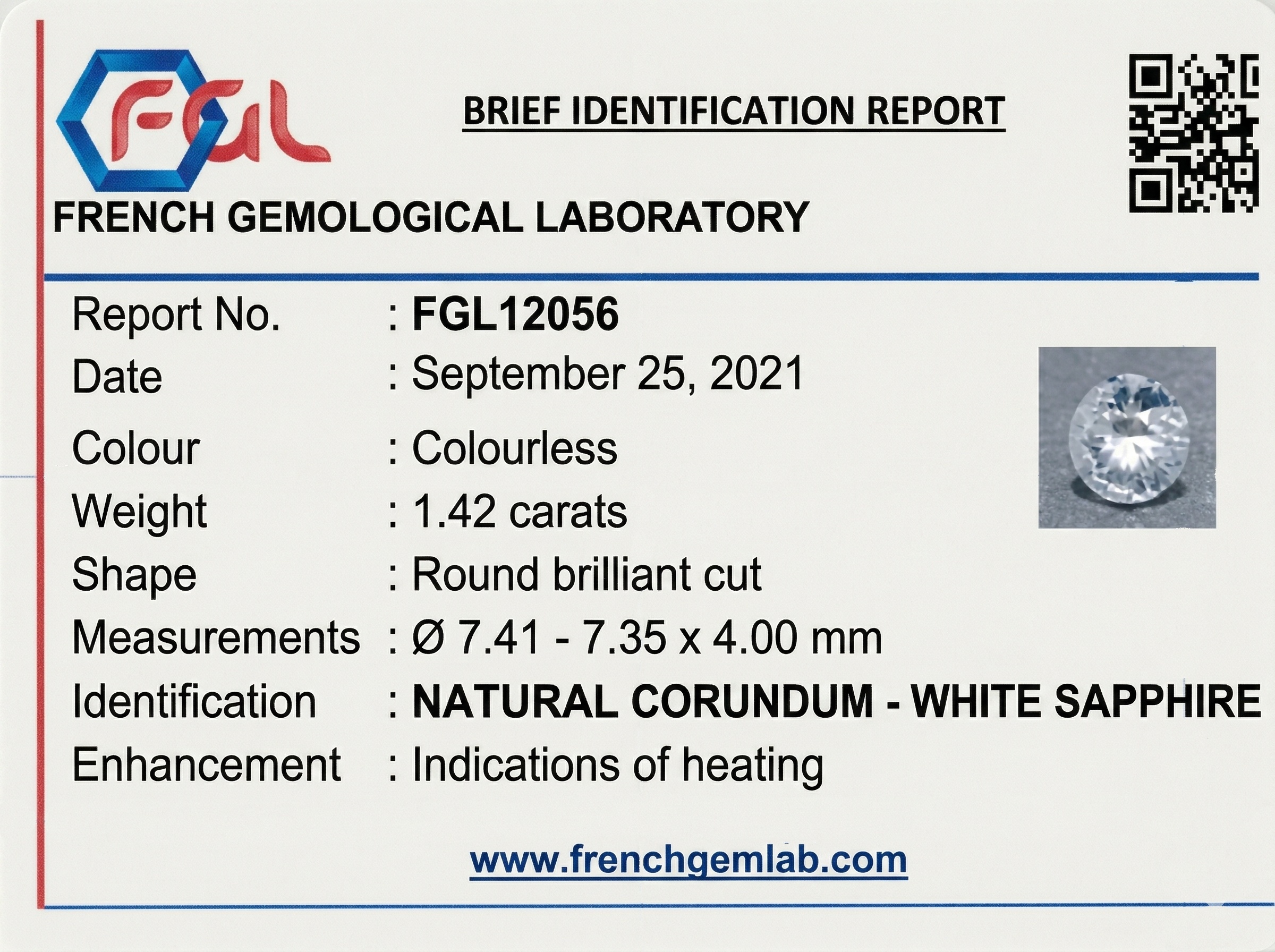 1.45 Ct. White Sapphire from Ceylon (Sri Lanka)