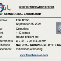 1.45 Ct. White Sapphire from Ceylon (Sri Lanka) Scan Report