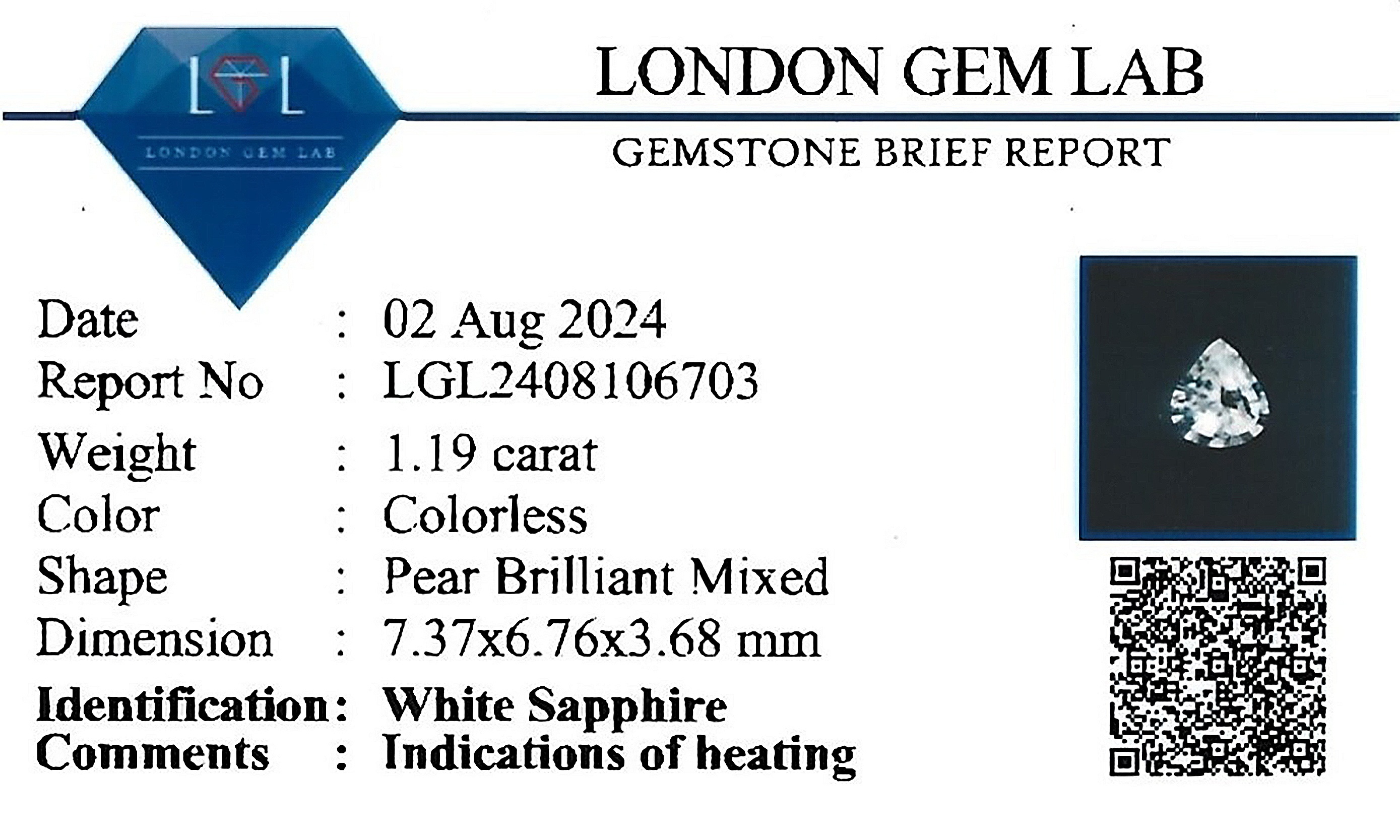 1.35 Ct. White Sapphire from Ceylon (Sri Lanka)