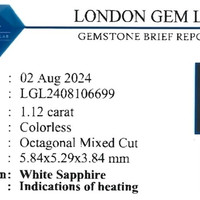 1.12 Ct. White Sapphire from Ceylon (Sri Lanka) Scan Report