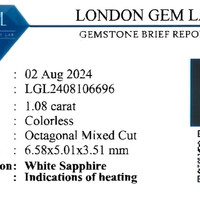1.08 Ct. White Sapphire from Ceylon (Sri Lanka) Scan Report