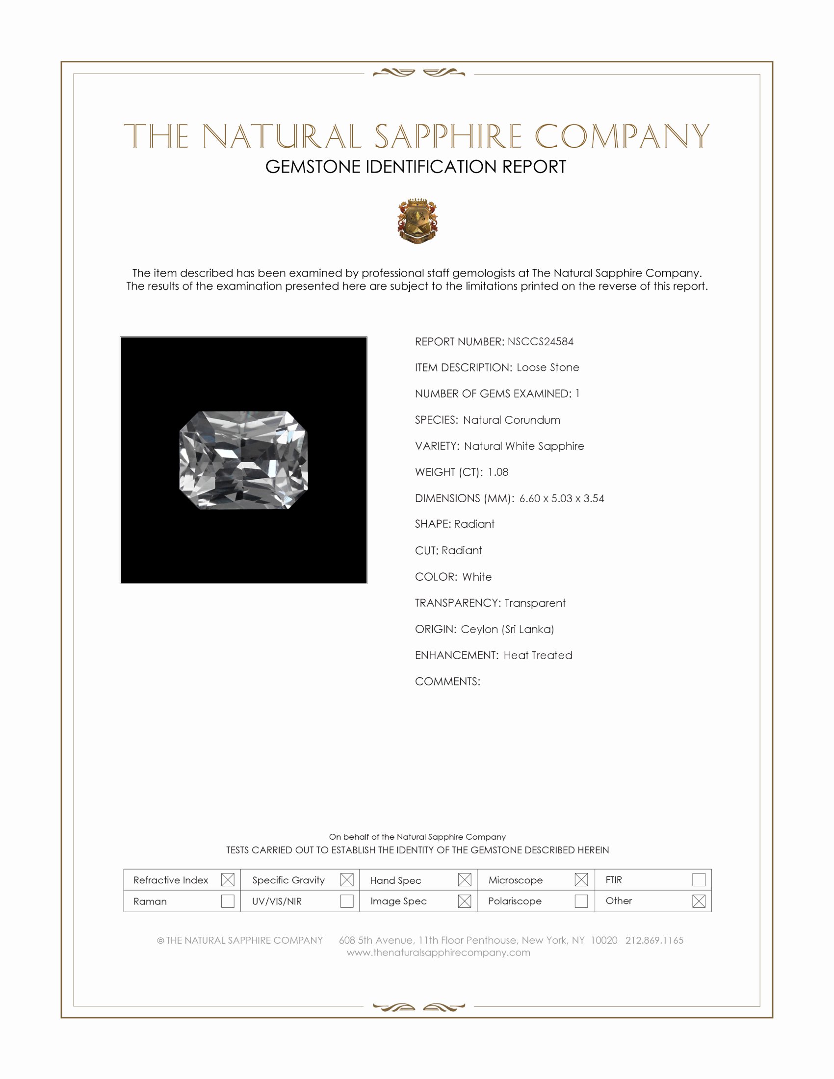 1.08 Ct. White Sapphire from Ceylon (Sri Lanka)
