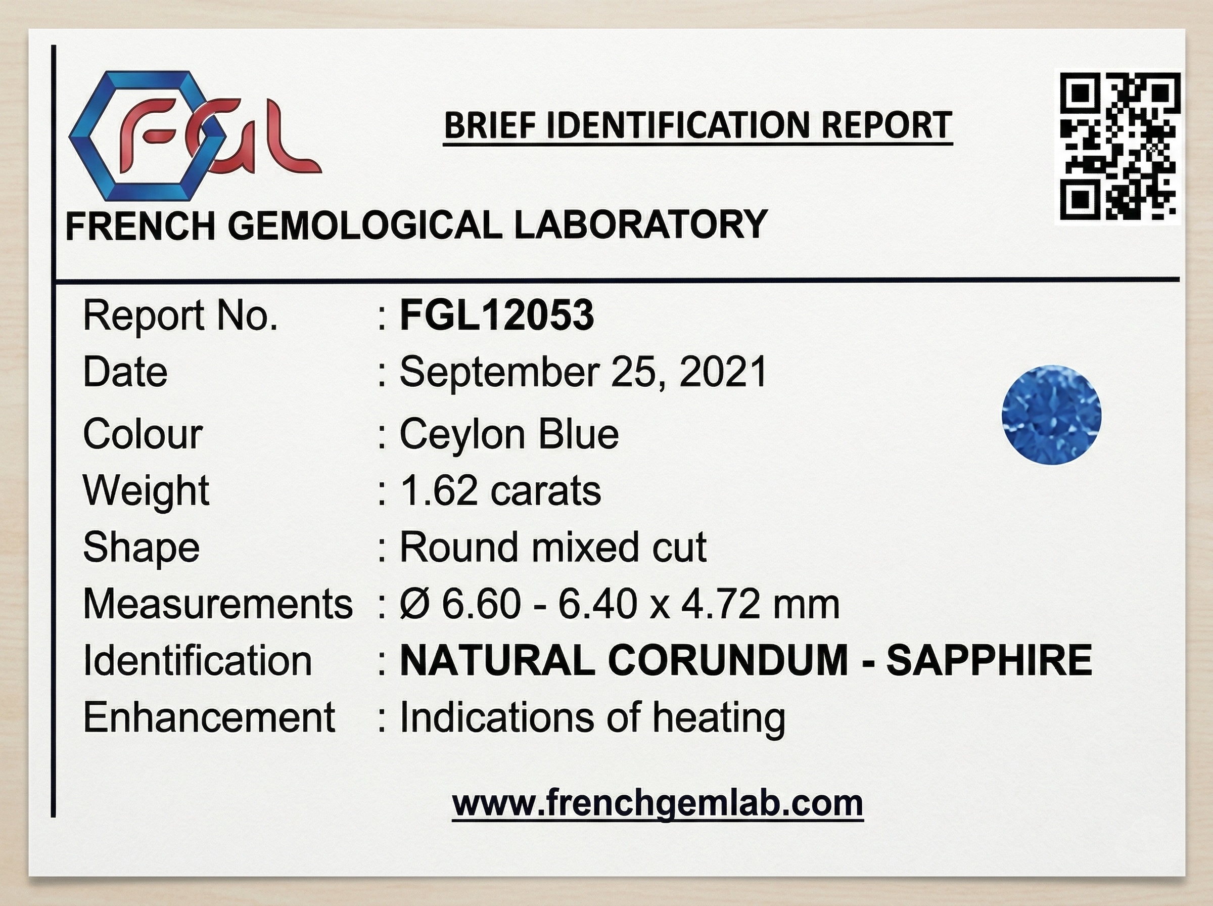 1.62 Ct. Blue Sapphire from Ceylon (Sri Lanka)