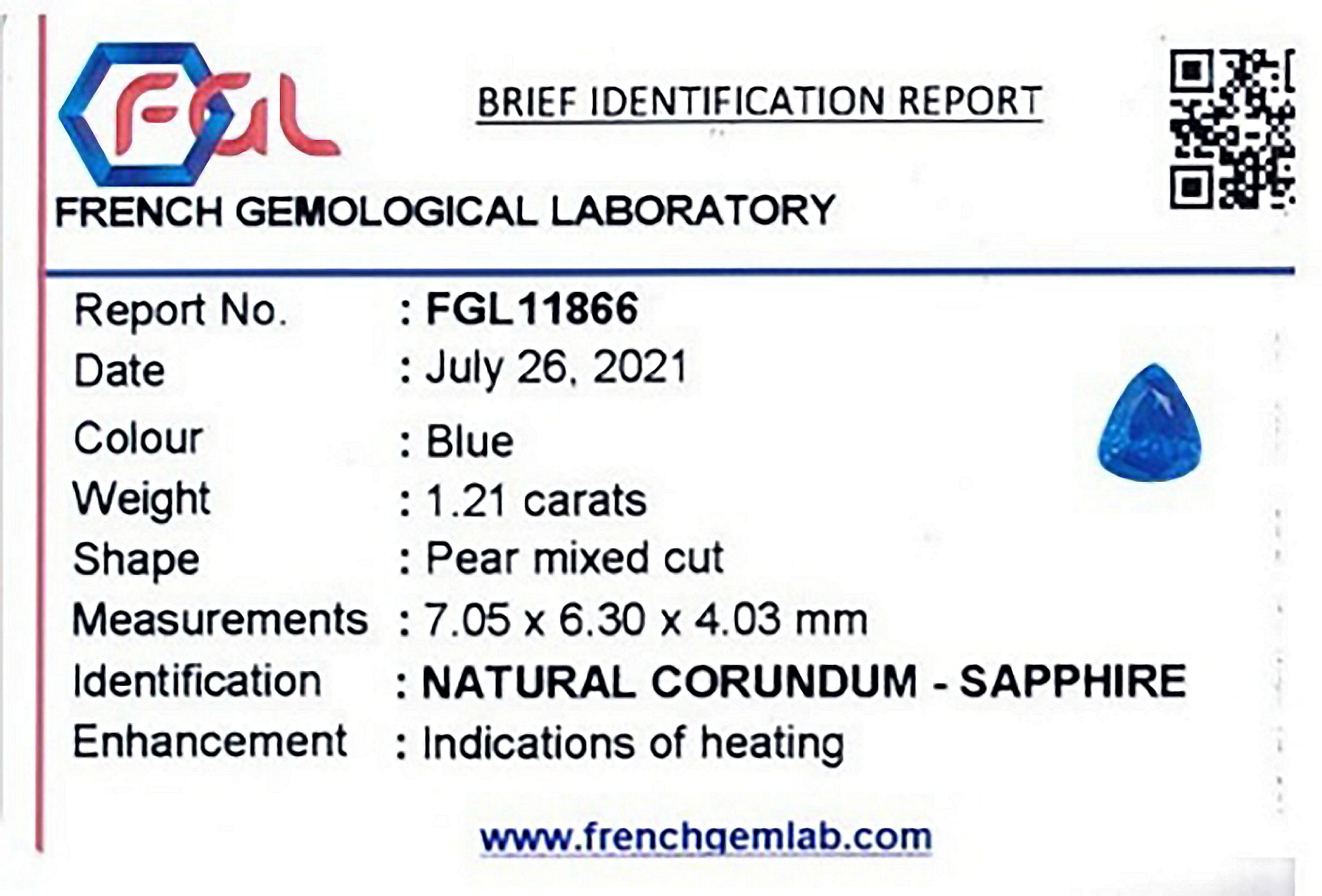 1.21 Ct. Blue Sapphire from Ceylon (Sri Lanka)