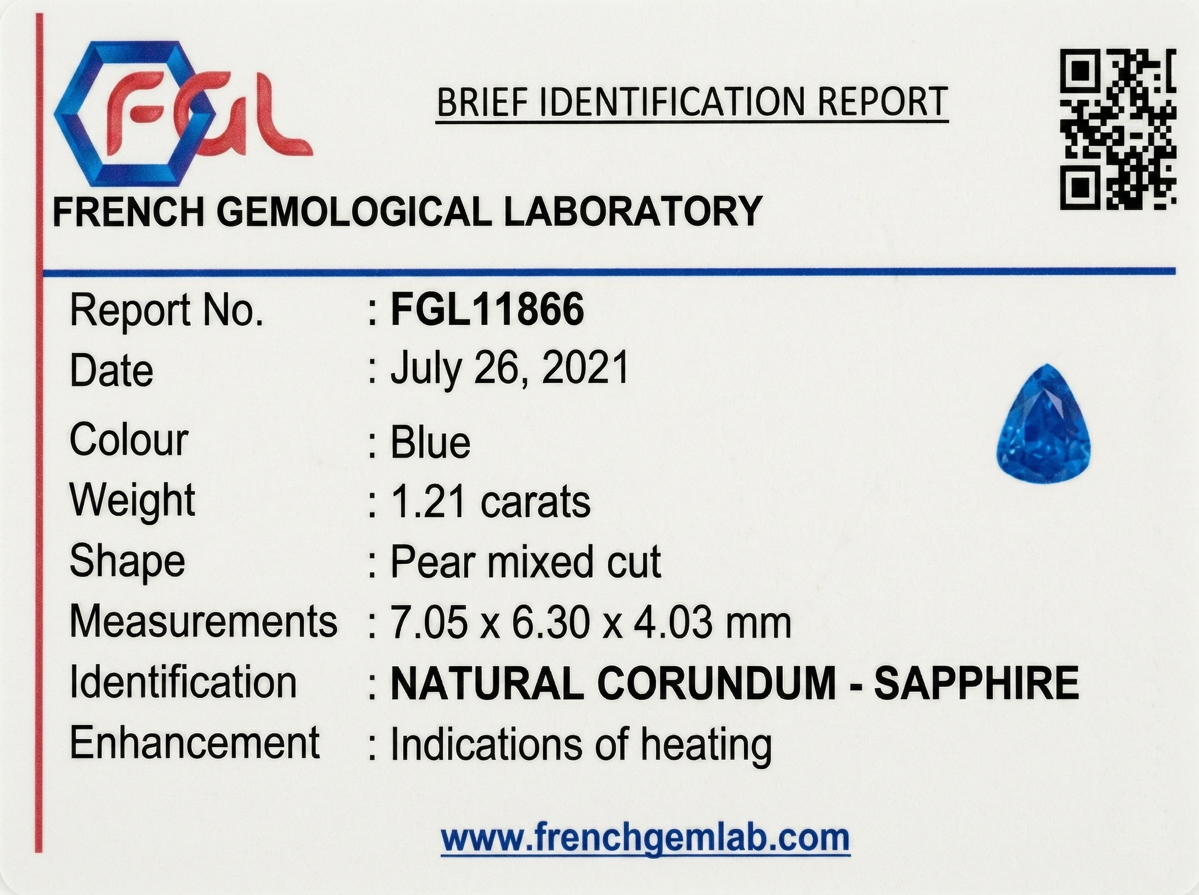 1.21 Ct. Blue Sapphire from Ceylon (Sri Lanka)