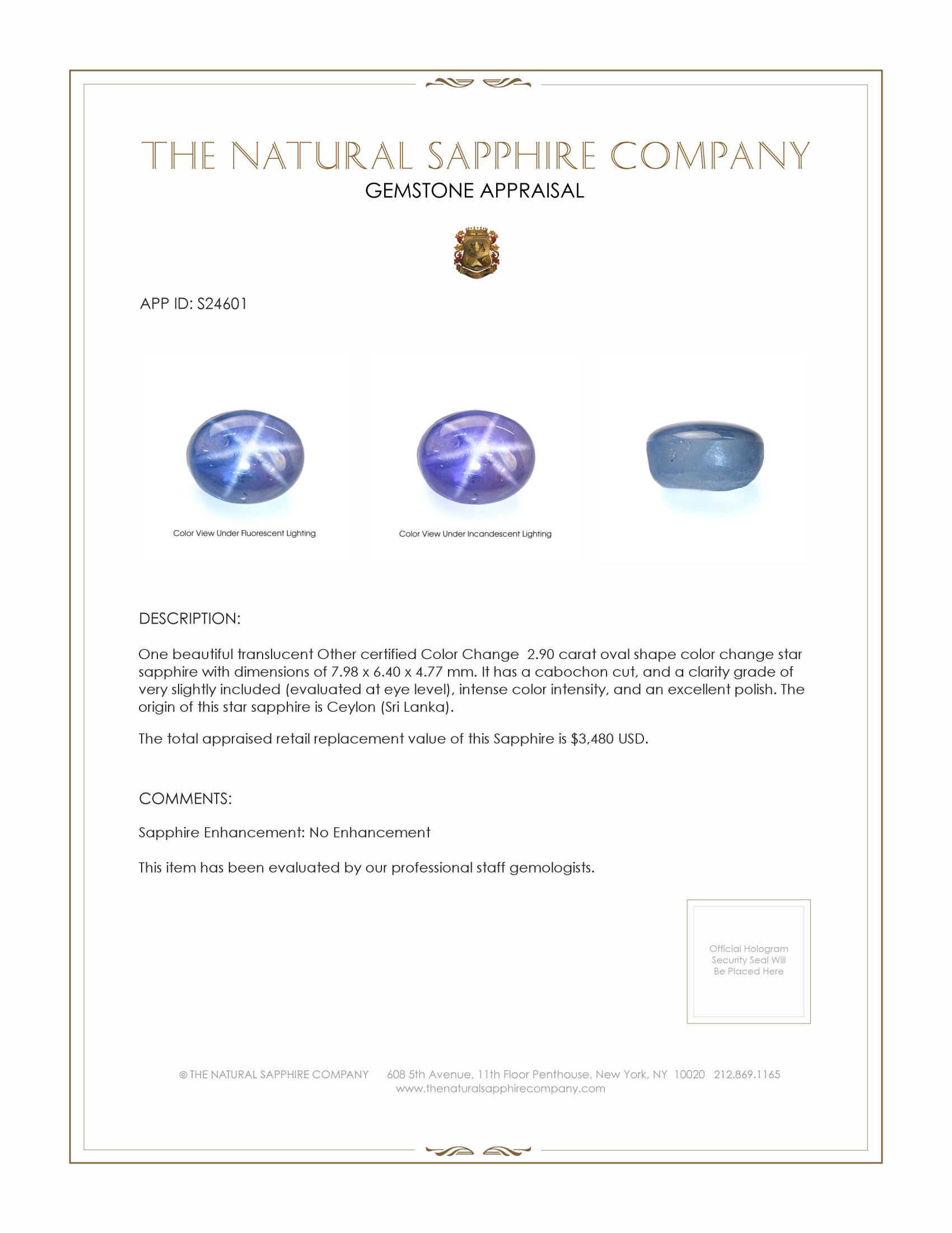 2.90 Ct. Color Change Star Sapphire from Ceylon (Sri Lanka)