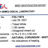 1.05 Ct. White Sapphire from Ceylon (Sri Lanka) Scan Report