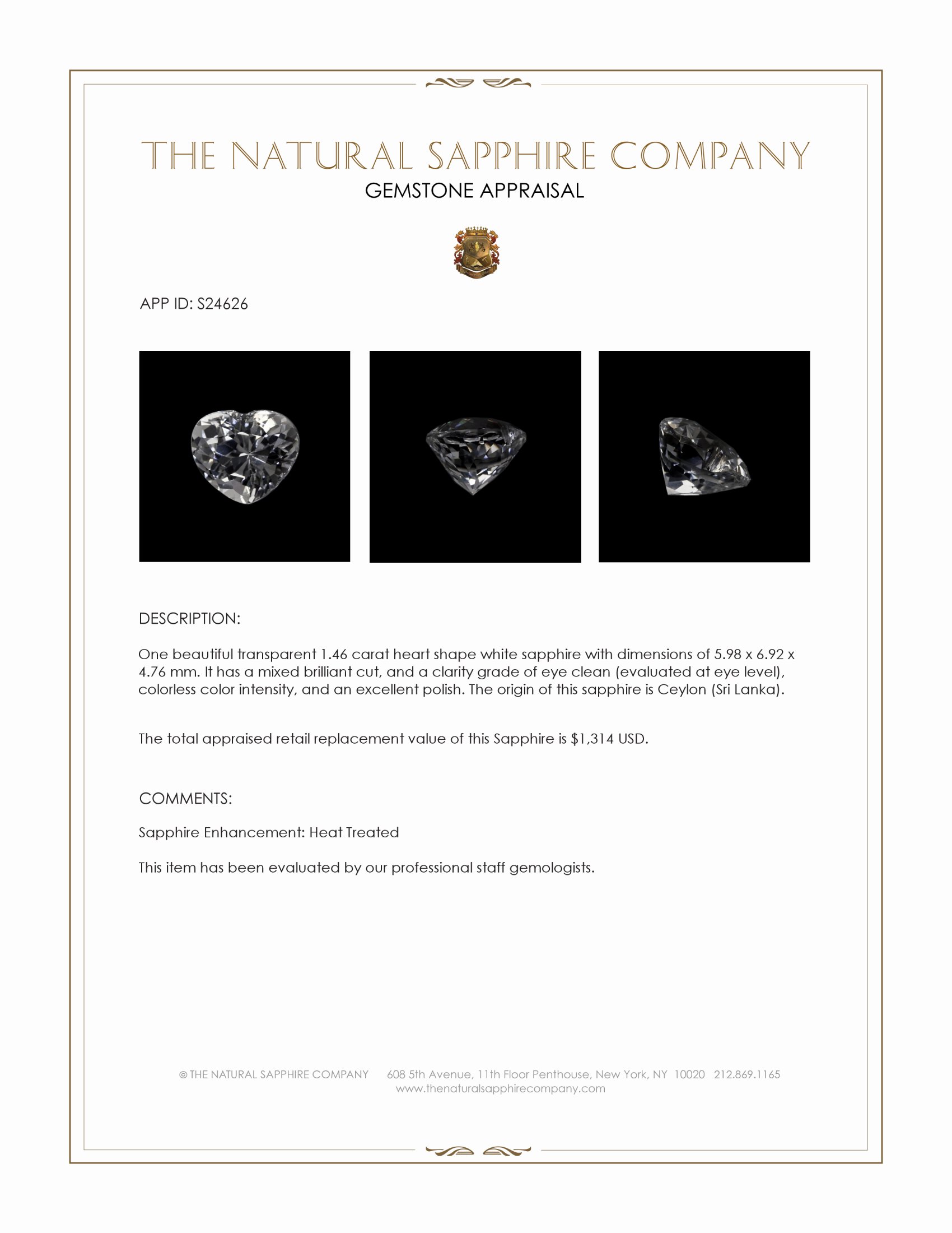1.46 Ct. White Sapphire from Ceylon (Sri Lanka)