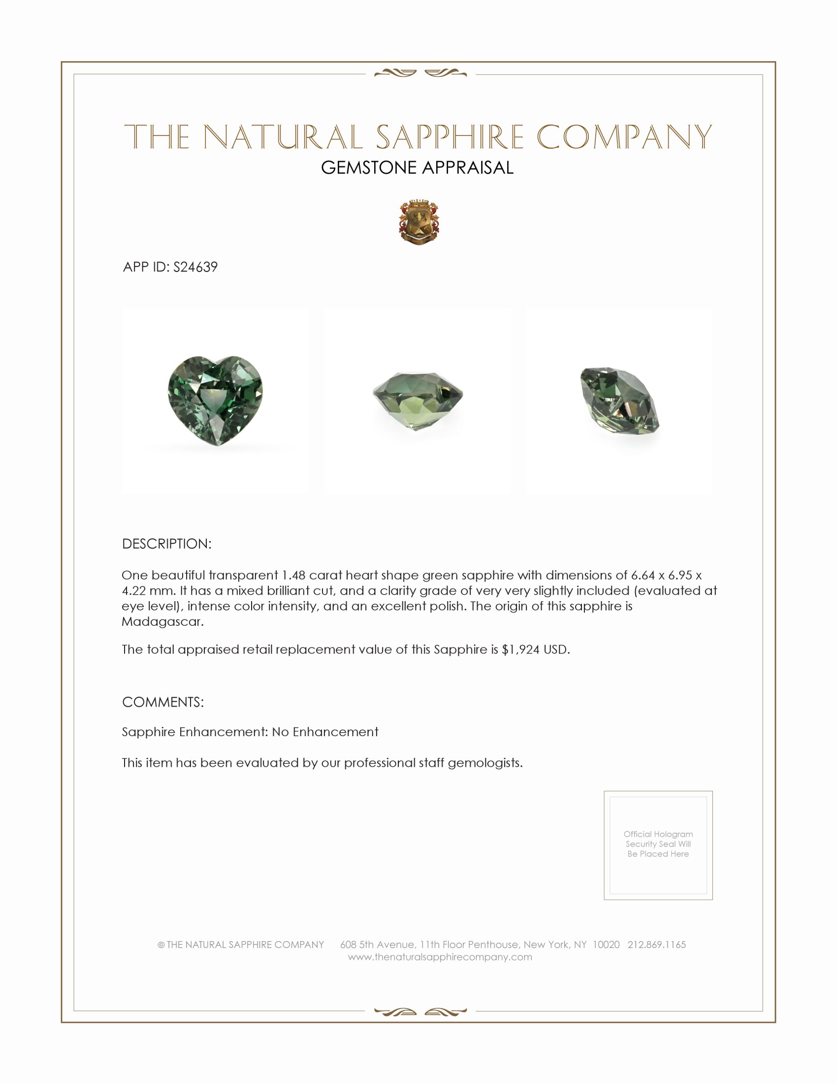 1.48 Ct. Green Sapphire from Madagascar