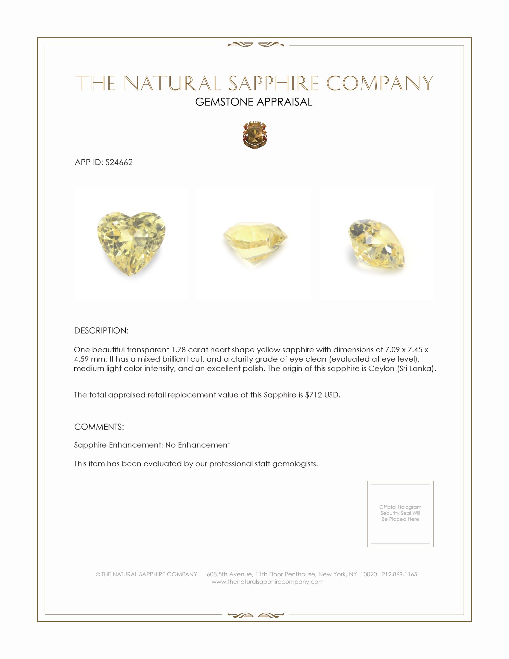 1.78 Ct. Yellow Sapphire from Ceylon (Sri Lanka)