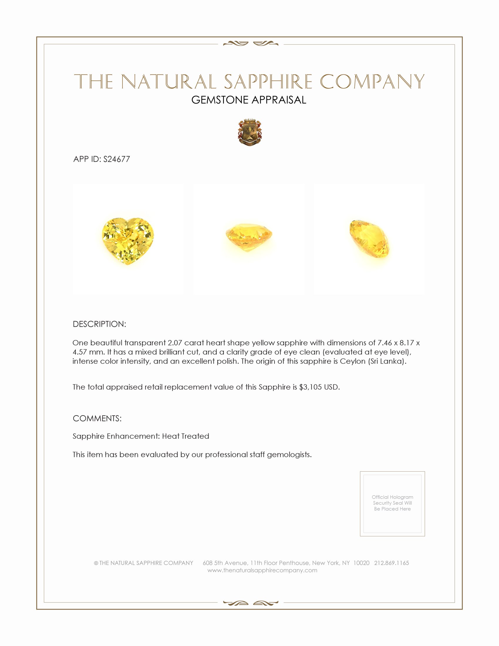 2.07 Ct. Yellow Sapphire from Ceylon (Sri Lanka)