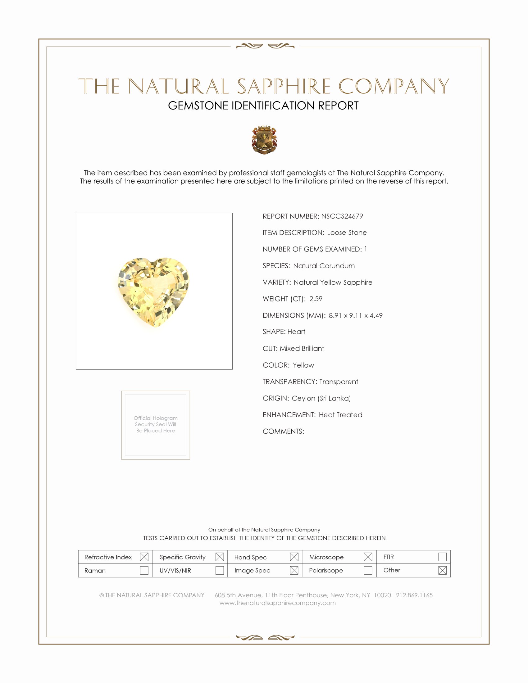 2.59 Ct. Yellow Sapphire from Ceylon (Sri Lanka)